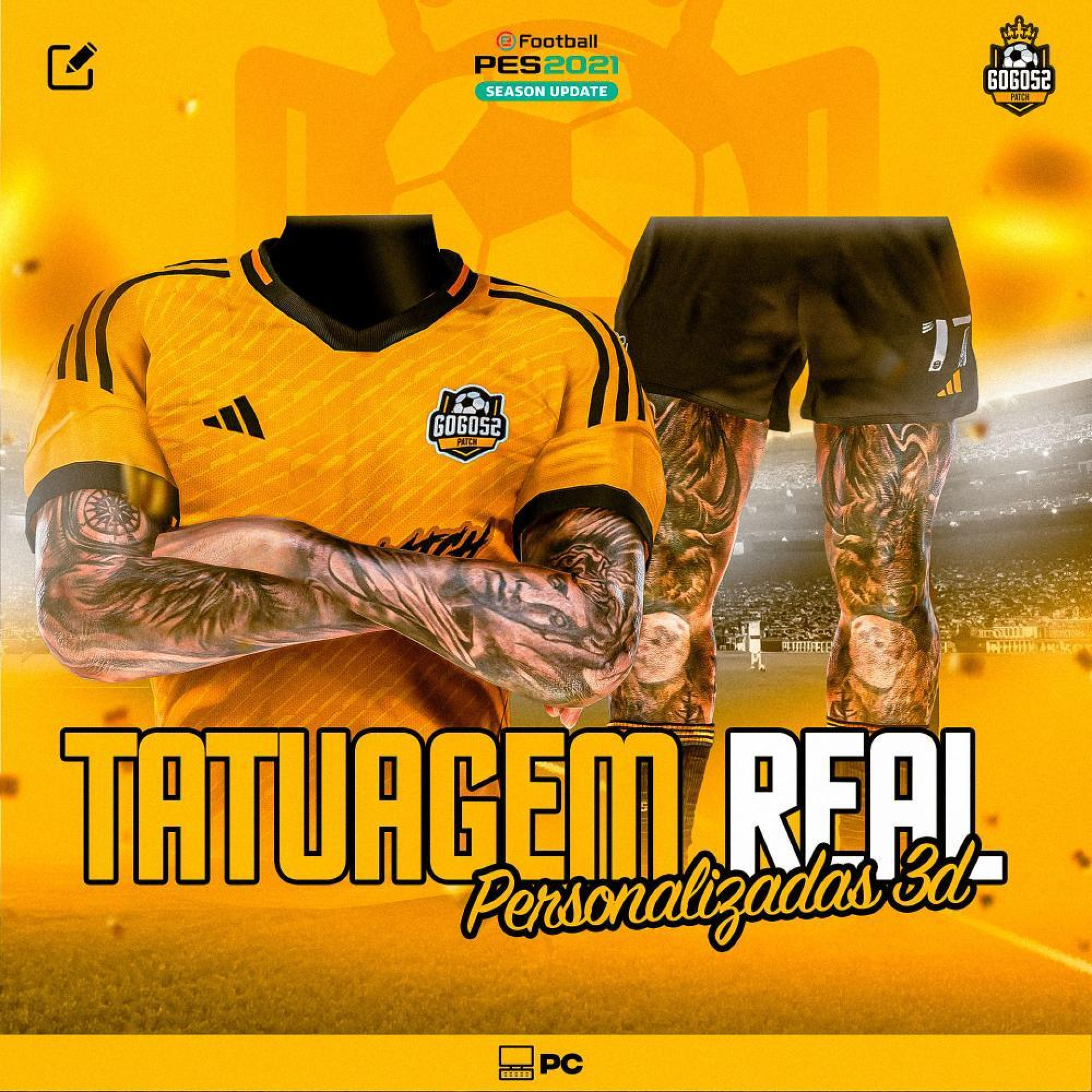 TATUAGENS REAL EM 3D - PARA PES 2021 PC